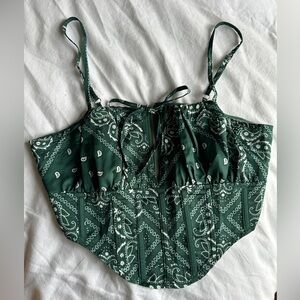 Misguided Satin Green Bandana Print Corset Top